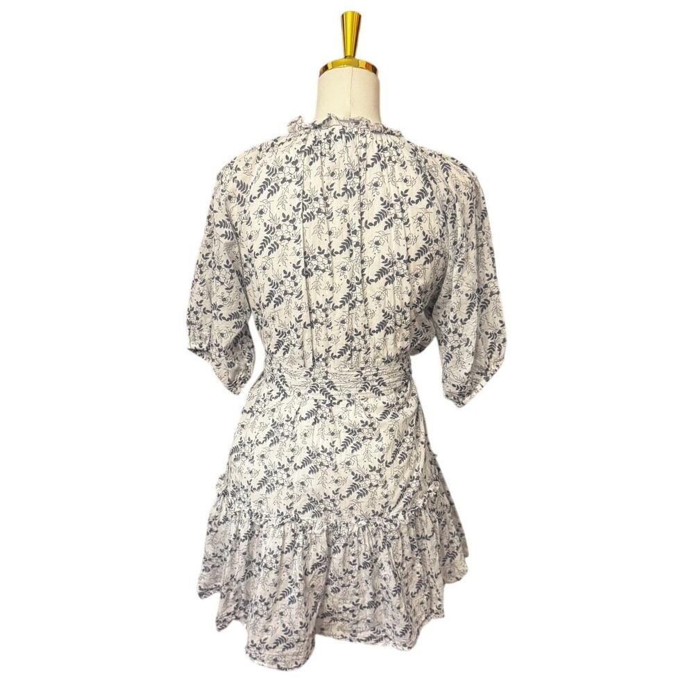 Cleobella Nevah Floral Mini Dress White Blue Puff Sleeve Tie Belt Cotton Size M - Picture 3 of 6